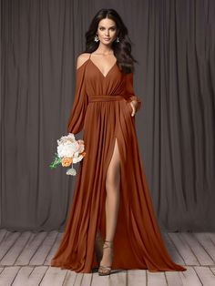 Satin Hoco Dress, Stretch Satin Dress, Long Sleeves Dress, Wedding Veils Lace, Chiffon Dresses, Satin Tulle, Dusty Rose Dress, Rust Dress, Dress Dusty