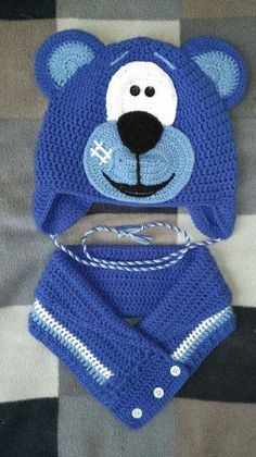 a crocheted teddy bear hat and diaper cover