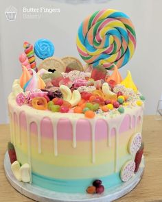 there is a cake decorated with candy and candies