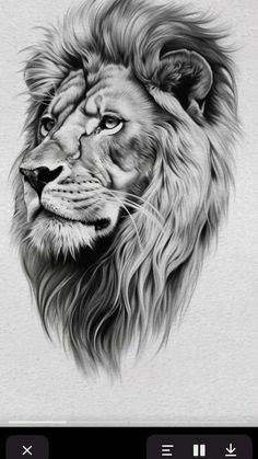 a black and white drawing of a lion's head on a cell phone screen