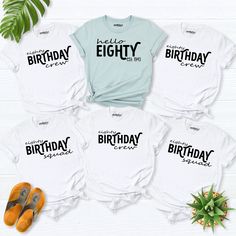 80th Birthday Shirt, 80th birthday vacation tee, 80 birthday party shirt, Birthday crew shirt, 80 birthday squad Shirt,80 birthday men women Hello! Thank you for supporting small businesses. My main priority here is the satisfaction of my customers.   If you want to see this design on the SWEATSHIRT you can buy it from the link below.https://etsy.me/3LS0Viz T-shirts are comfortable cut. I recommend checking the size and color charts before placing your order. If you want a text on the back of yo 30th Birthday Group Shirts, Summer Anniversary T-shirt With Letter Print, 30th Birthday Shirts For Women, 30 Birthday Party, Birthday Group Shirts, 80th Birthday Ideas, Birthday Shirt Ideas, Bday Shirt, Birthday Squad Shirts