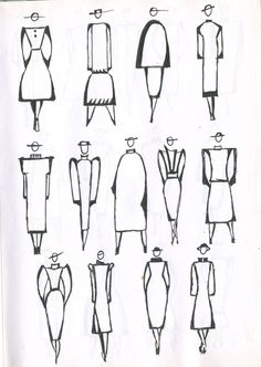 a drawing of different shapes and sizes of people's clothing on a piece of paper