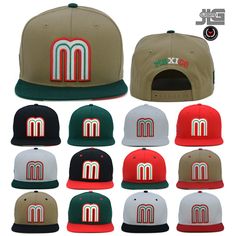 "Thank you for shopping at JLGUSA Show your support for Mexico with this new snapback hat featuring the Mexican flag embroidered in 3D and the letter \"M\" on the side. The hat is made of cotton fabric, making it breathable and durable. The flat brim and adjustable snapback closure ensure a comfortable fit for everyone, while the hat's solid pattern and casual style make it perfect for any occasion. This hat is a must-have for any fan of Mexico, sports, or flags. Wear it during the summer, fall, or spring to show off your patriotism and love for this beautiful country. Get your hands on this snapback hat and elevate your style today! GREAT VALUE - WITH FAST SHIPPING All Hats are shipped in a BOX" M Embroidery, Embroidery Mexican, The Letter M, 3d M, Mexican Flag, Mexican Flags, Snapback Caps, Hat Box, Letter M