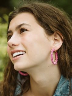 Add a little sparkle and shine in our ultra lightweight rainbow glitter hoops. Also available in pink glitter. All that glitters 💫 Pink Glitter Jewelry For Gift, Cute Small Hoop Pink Earrings, Spring Pink Hoop Earrings, Cute Small Pink Hoop Earrings, Trendy Pink Glitter Earrings, Pink Hoop Earrings For Spring, Cute Small Hoop Pink Jewelry, Glitter Jewelry Gift, Glitter Jewelry For Gifts