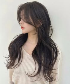 Long Thin Hair with Curtain Bangs Long Layers With Curtain Bangs Thick Wavy Hair, Long Layers With Curtain Bangs Wavy Hair, Curtain Bangs Thick Hair, Bangs Aesthetic, Caramel Blonde Hair, Summer Haircuts, Haircut Inspo, Aesthetic Korean, Trendy Hairstyle