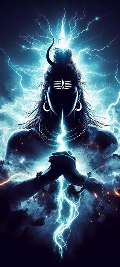 an image of the hindu god with lightning coming out of his face and hands in front of him