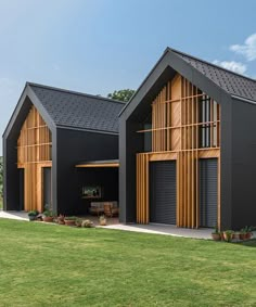 two large garages with windows on each side