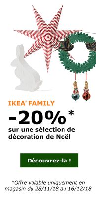 an advertisement for christmas decorations with the words ikea family 20 % - 20 % sur une selection de decoration de noel