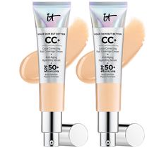 The most-loved product from IT Cosmetics is now available in a duo of two full sizes. Your Skin But Better CC Cream is your serum, moisturizer, primer, broad spectrum SPF 50 and full-coverage foundation -- all in one step! A multitasking beauty miracle, this one step option does everything, but it looks and feels like nothing on your skin!  Formulated with hydrolyzed collagen, peptides, niacin, hyaluronic acid, the skin-loving full-coverage foundation diffuses the look of wrinkles and blurs the Bobbi Brown Skin Foundation, It Cosmetics Cc Cream, Mac Studio Fix Powder, Double Wear Foundation, It Cosmetics Foundation, Lightweight Foundation, Physical Sunscreen, Perfect Complexion, Glow Foundation