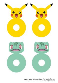 the pokemon pikachu and eena face cut outs are shown in three different sizes