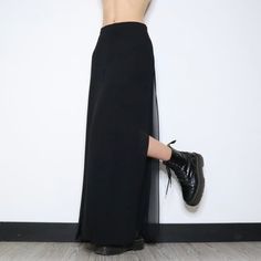 Black Slit Maxi Skirt (Small) 90s Whimsigoth, Maxi Pencil Skirt, Black Velvet Skirt, Gothic Aesthetic, Velvet Skirt, The 1990s, Black Maxi, Skirt Outfits, Skirt Fashion