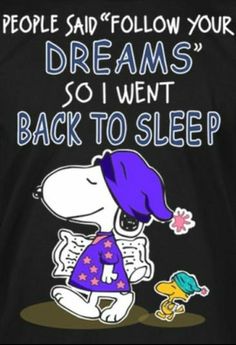 snoopy saying people said follow your dreams so i went back to sleep