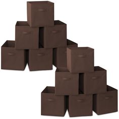 brown storage boxes stacked on top of each other