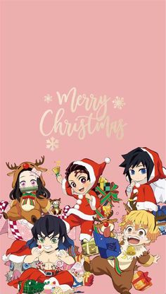 an anime christmas card with many different characters