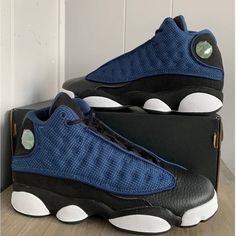 Size 5.5y - Jordan 13 Retro Brave Blue Gs 6(Women) Blue Sneakers With Cushioned Footbed And Medium Fit, Casual Blue Sneakers With Medium Fit, Blue Sneakers With Textured Sole For Sports, Casual Blue Sneakers Medium Fit, Casual Blue Basketball Shoes With Cushioned Footbed, Casual Blue Jordan Shoes With Contrast Sole, Casual Navy Basketball Shoes With Round Toe, Casual Blue Jordan Shoes With Round Toe, Casual Blue Jordan Shoes With Rubber Sole