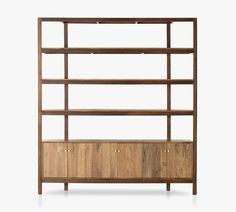 the shelving unit is made out of wood