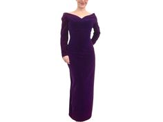 "Vintage Dark Purple Velvet Gown - So romantic and flattering to the figure No size tag - I am 5'1\" US XS and dress fit as shown, comfortable - please compare measurements: 52\" length, 25\" waist.  32\" bust - possibly 34\" fitted.  35\" hips.  17\" across neckline - sat off my shoulders. Zips down back.  Velvet may be rayon.  Lining is acetate. Dry clean. Flaws: the lining is lightened around the underarm area and shoulders.  The velvet is very subtly lightened also in areas like hem and shou 80s Bridesmaid, Purple Velvet Gown, Gothic Formal Dresses, Halter Top Prom Dresses, Long Winter Dresses, Top Prom Dresses, Vintage Velvet Dress, Blue Linen Dress, Green Long Sleeve Dress