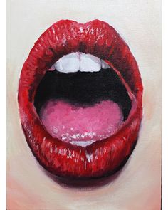 a painting of a red lips with white teeth