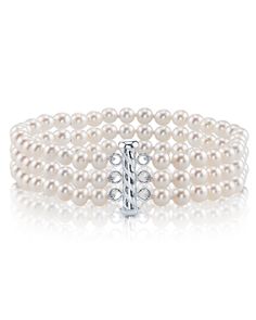 This triple white freshwater pearl bracelet is certain to grab the attention of anyone who sees this beauty. This pearl necklace is compiled of three high-quality strands of hand picked white freshwater pearls with 'Very High' grade luster, our highest grade available. The pearl color on this strand is white and the necklace comes affixed with a beautiful Sterling Silver clasp. You can upgrade to a 14K clasp by choosing a premium clasp as well.. Three Strand Pearl Bracelet, Thick Bracelets, Aesthetic Pearls, Bracelets Pearl, Cultured Pearl Bracelet, Black Pearls, Pearl Bracelets, Freshwater Pearl Bracelet, Pearl Necklaces