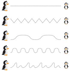 the worksheet for children to learn how to draw and paint penguins with their own lines