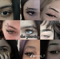 several pictures of different types of eyes with the words, the piercings on them