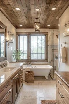 Farmhouse Mansion, Modern Farmhouse Master Bath, Farmhouse Master Bath, Rustic Modern Bathroom, Barndo Ideas, Style Bungalow, Snug Room, Dream Cabin, Rustic Bathroom Designs