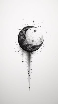 an artistic drawing of the moon and stars