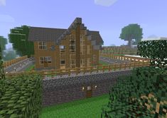 an image of a house in the middle of some trees and bushes on a minecraft map