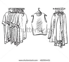 hand drawn clothes hanging on the clothesline with clippings - royalty photo and royalty illustrations