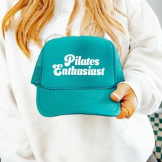 Pilates Enthusiast Hat | Gym Hat | Workout Hat | Pilates Gift for Her | Pilates Hat | Gym Weekend Apparel | Gift for Pilates Lover Workout Hat, Gym Hat, Pilates Gifts, Order Design, Fitted Hats, Trucker Cap, Computer Monitor, Heat Transfer, Snap Closure