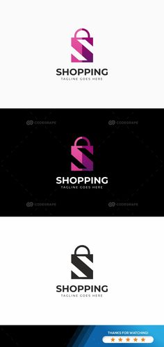 the logo for shopping is shown in three different colors and font styles, including pink, purple