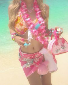 Gyaru - yamanba - summer outfit - ootd - hawaii - floral - hibiscus   Anything i post is not mine unless i claim otherwise 🌺 Gyaru Aesthetic, Coconut Dream, Barbie Summer, Tropical Outfit, Gyaru Fashion, Malibu Barbie, Y2k Summer, September 19, Jersey Shore