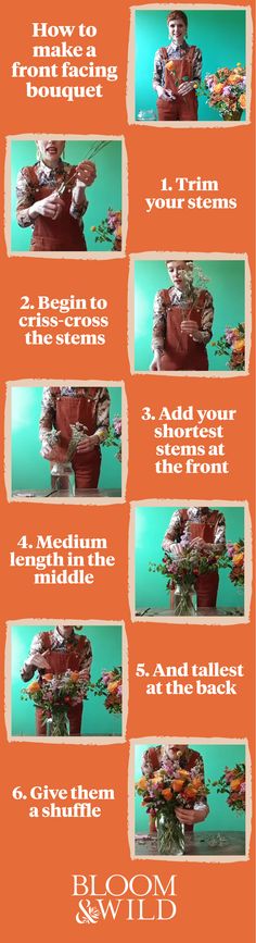 an orange and green poster with instructions on how to make a flower pot planter