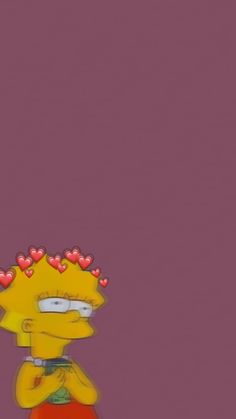 the simpsons is wearing hearts on her head and holding a cell phone in his hand