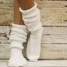 "Ultimate cotton slouch socks for women - white  Simply the best thick AMERICAN MADE slouch socks for women.  Our ULTIMATE cotton slouch socks  bring back all the love of the 80's and 90's! Super soft and luxurious,  If  you liked our previous slouch socks, you will LOVE this new high quality sock version.  Our exclusive sock, you will not find this quality sock anywhere else. 90% cotton.10% nylon fits  adult  shoe size 6-9 made in america  sock is 15\" from heel to top, more length means maximu Slouch Socks Outfit, La Gear Sneakers, Beige Socks, Pretty Socks, Socks Cotton, Slouch Socks, Dr Shoes, Sock Outfits, Vintage Sneakers