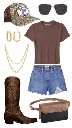 Western Chic Outfits Concert, Austin City Limits Music Festival Outfits, Camo Cowgirl Outfits, Country Frat Party Outfit, Nashville Outfits Brown Boots, Tomboy Cowgirl Outfit, Hank Jr Concert Outfit, Outfit Ideas With Cowboy Boots For Women, Camo Country Concert Outfit