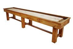 a wooden bench with an ice hockey table on it's legs and bottom section