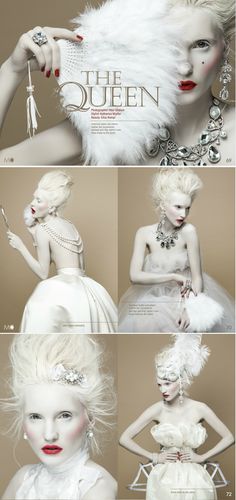 Shoot from MC Magazine issue #33 01/2012 Photographer: Vitor Shalom Stylist: Katharina Wipfler Beauty: Elisa Rampi Drag Make-up, Mode Editorials, White Makeup, Ice Queen, Snow Queen, Fantasy Makeup, Shoot Inspiration, 인물 사진, Marie Antoinette