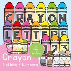 crayon letters and numbers are arranged in rows