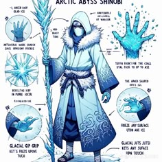 an image of a person in winter clothing with ice on their hands and the words arctic abyss shinbi written below it