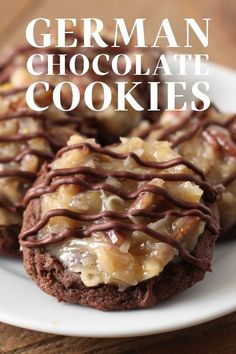 german chocolate cookies on a white plate