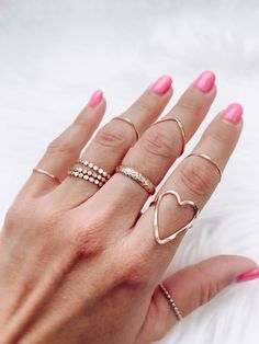 Hammered Heart Ring Thick Engagement Rings, Dot Ring, Sparkly Ring, Dainty Gold Rings