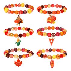 PRICES MAY VARY. Stunning set of 6 Thanksgiving beaded bracelets will elevate your accessory collection to the next level! Featuring shades of orange white round beads, Each of beaded bracelet comes with one sparkle Thanksgiving theme charms,Like:Turkey,Give Thanks,Maple leaf,Candy Corn and Pumpkin pie.Wear all 6 at once for a maximalist look, or simply, wear one for an added pop of color and interest! Blurring the lines between night and day accessories, you'll find endless fall outfits to wear Thanksgiving Bead Bracelet, Stacked Beaded Bracelets, Thanksgiving Jewelry, Handmade Jewelry Business, Fall Bead, Thanksgiving Theme, Valentines Day Birthday, Bead Charm Bracelet, Stackable Bracelets