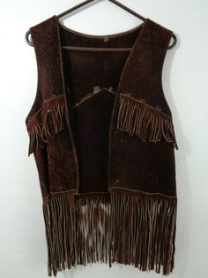 vintage suede fringe vest brown boho hippie medium unisex 19" pit to pit 21" length Festival Fringe Brown Vest, Brown Fringe Vest For Festival, Sleeveless Brown Vest For Festivals, Brown Bohemian Vest With Fringe, Bohemian Brown Vest With Fringe, Brown Fringe Vest For Fall, Brown Sleeveless Fringe Vest, Brown Bohemian Fringe Vest, Bohemian Brown Fringe Vest