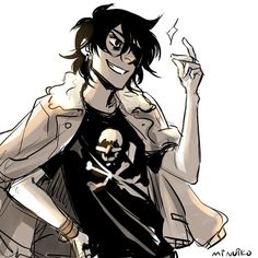 a drawing of a woman with a skull on her shirt and jacket over her shoulders