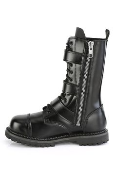 RIOT-12BK Black Leather Boots-Demonia-Tragic Beautiful Concert Black, Military Style Boots, Demonia Boots, Alternative Shoes, Demonia Shoes, Festival Shoes, Punk Boots, Buckle Ankle Boots, Cosplay Shoes