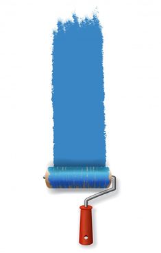 a paint roller with blue paint on it