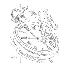 Smashed Clock Tattoo, Shattered Clock Tattoo Design, Broken Clock Design, Clock Hands Design, Pocket Watch Tattoo Stencil, Angel Outline, Daniel Tattoo