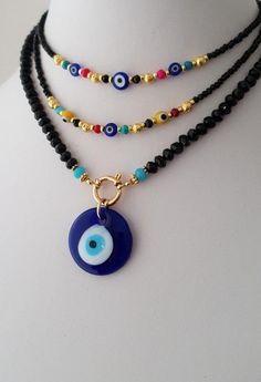 Beachy Necklace, Greek Eye, Chain Mask, Beaded Necklace Designs, Handmade Fashion Jewelry, Evil Eye Jewelry, Bead Jewellery