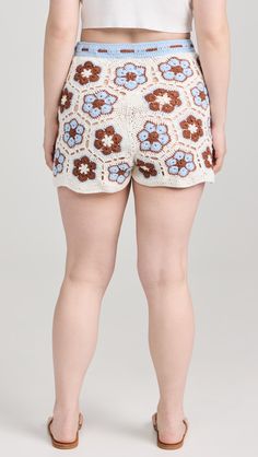 MINKPINK Dawn Flower Crochet Shorts | Shopbop Skull Crochet, Crochet Short, Crochet Shorts, Flower Crochet, Mink Pink, Brown Floral, China Fashion, Crochet Flowers, Short Outfits